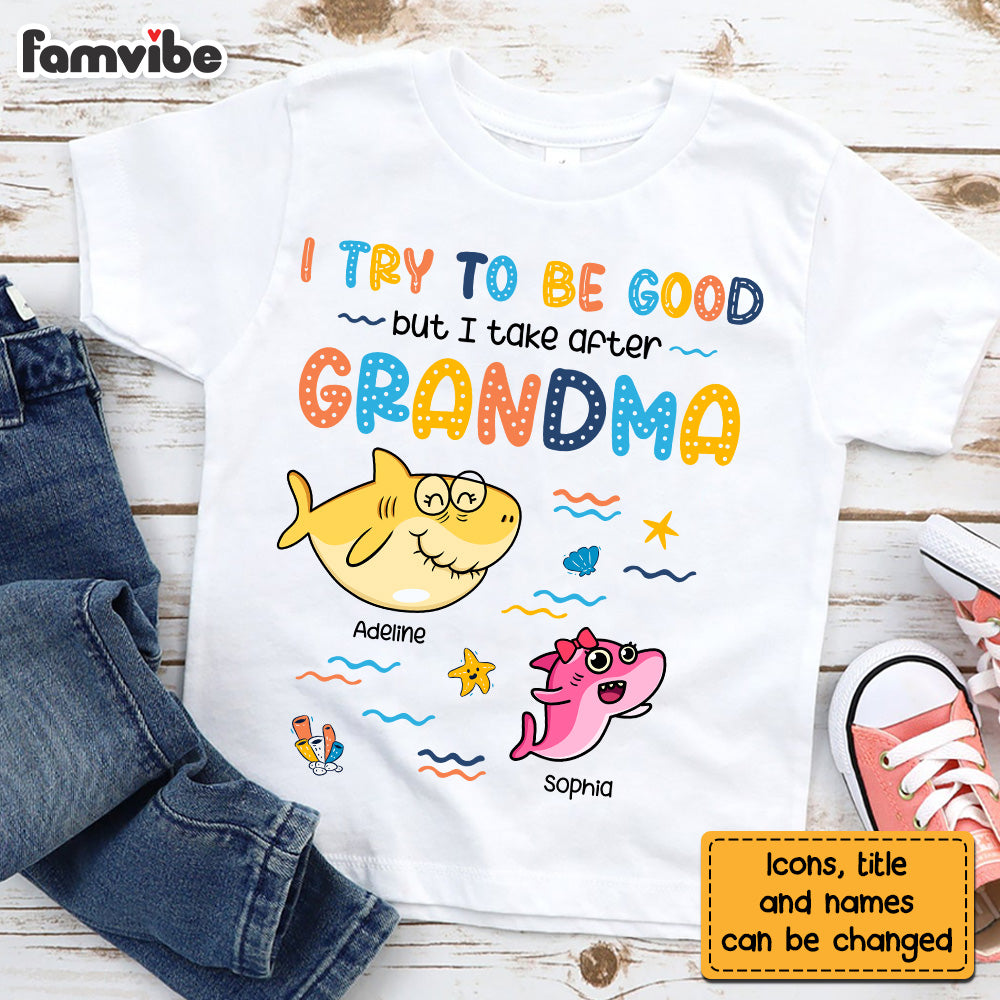 Personalized Birthday Gift For Granddaughter Shark Take After Grandma Kid T Shirt 27921 Mockup White