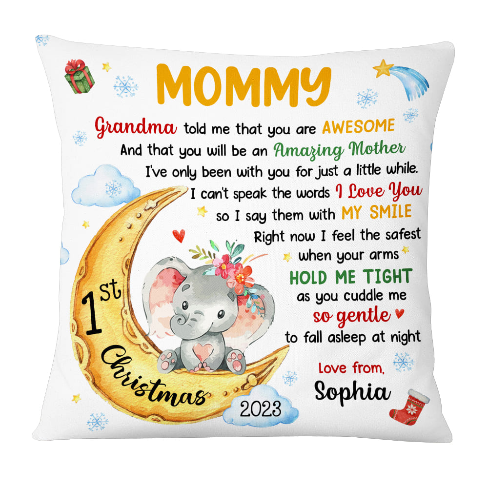 Personalized Baby Shower Elephant Baby's First Christmas Pillow 27931 Primary Mockup