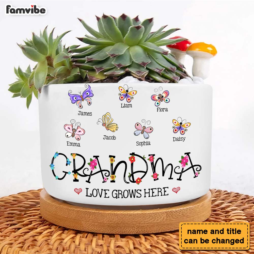Personalized Gift For Grandma Love Grows Here Butterfly Plant Pot 27934 Primary Mockup