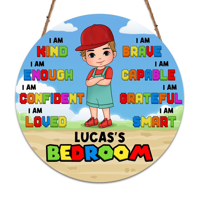 Personalized Gift For Grandson's Room Decor  I Am Kind Round Wood Sign 27973 1