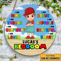 Personalized Gift For Grandson's Room Decor  I Am Kind Round Wood Sign 27973 thumb 1