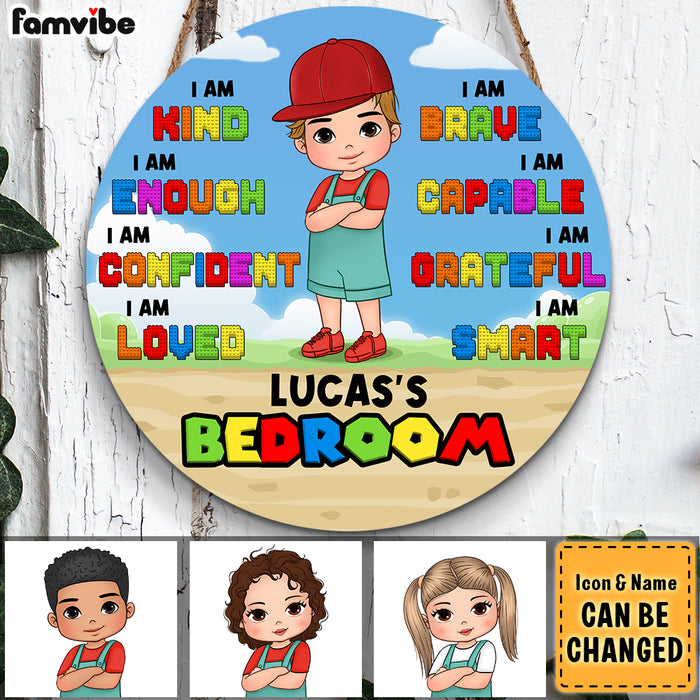 Personalized Gift For Grandson's Room Decor  I Am Kind Round Wood Sign 27973 1
