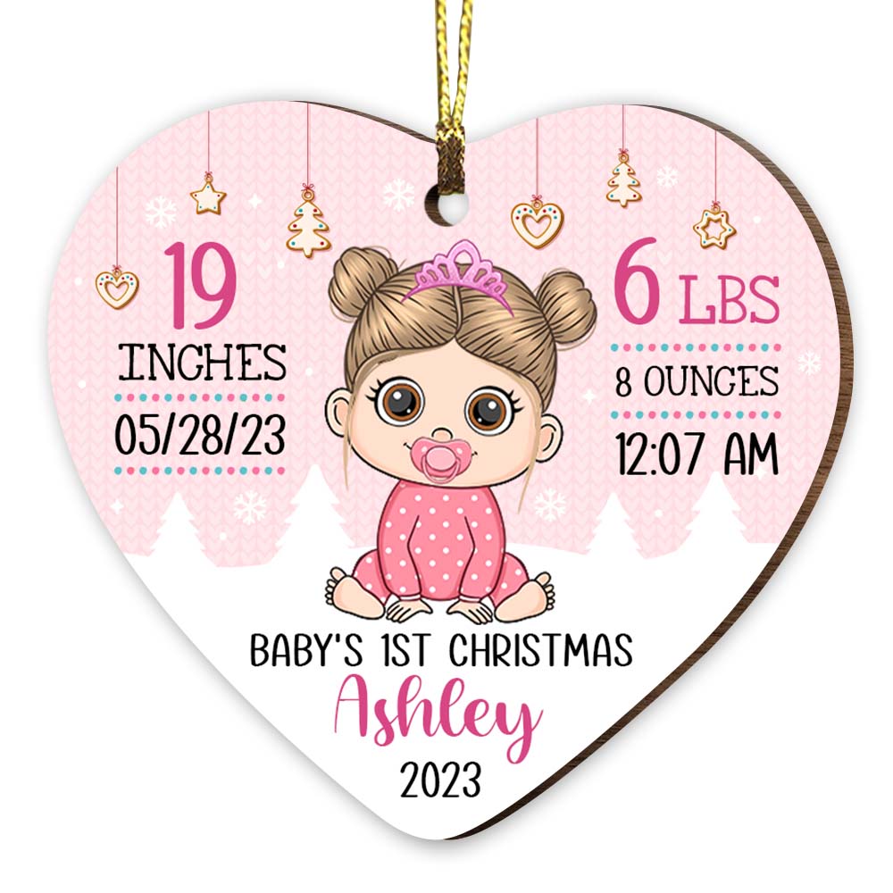 Personalized Birth Stat Baby's First Christmas Heart Ornament 27976 Primary Mockup