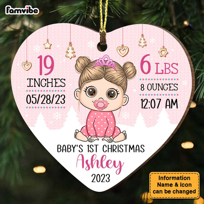 Personalized Birth Stat Baby's First Christmas Heart Ornament 27976 1