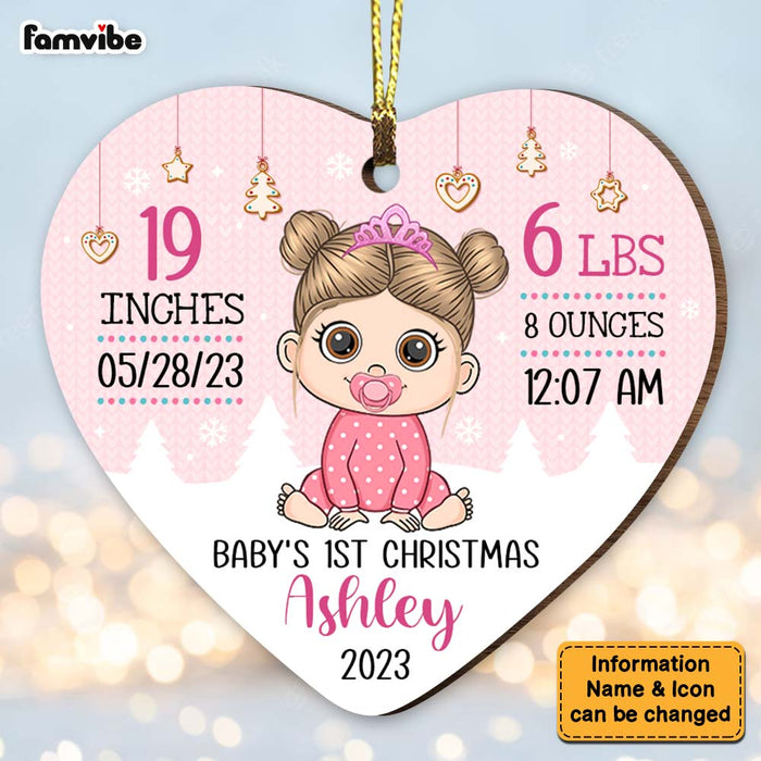 Personalized Birth Stat Baby's First Christmas Heart Ornament 27976 1
