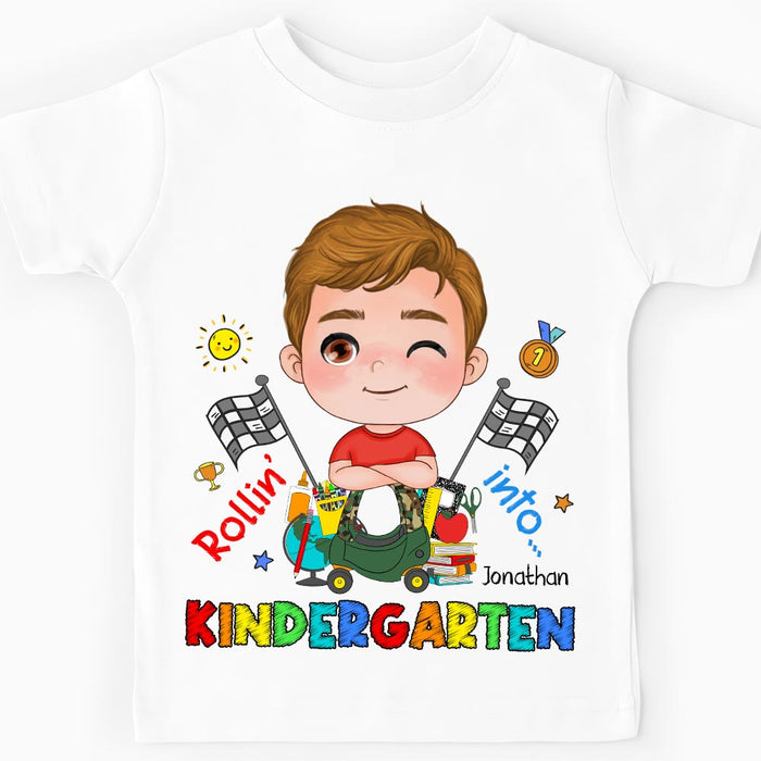 Personalized Back To School Gift For Grandson Rollin' Into School Kid T Shirt 27979 1