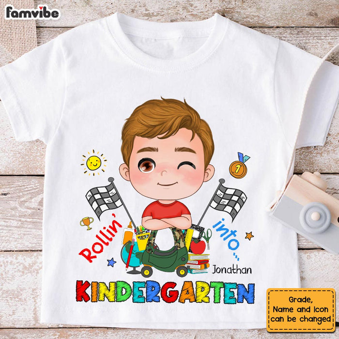 Personalized Back To School Gift For Grandson Rollin' Into School Kid T Shirt 27979 1