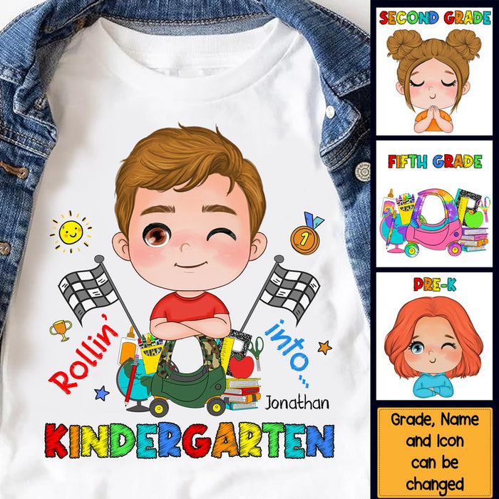 Personalized Back To School Gift For Grandson Rollin' Into School Kid T Shirt 27979 1