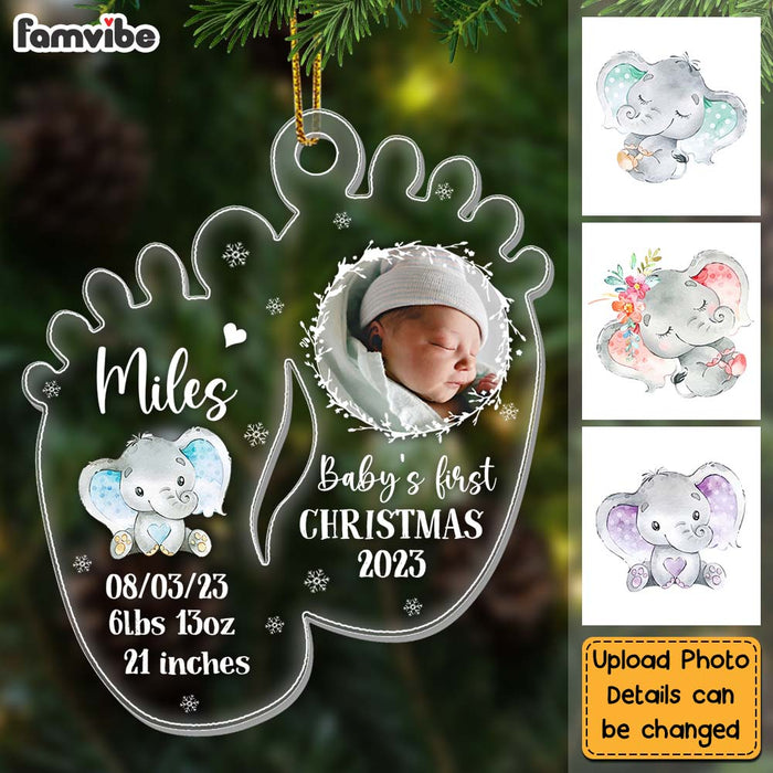 Personalized Elephant Photo Baby's First Christmas Baby Feet Ornament 27982 1