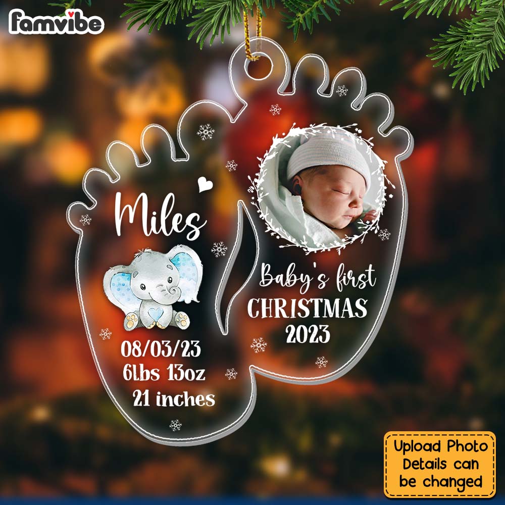 Personalized Elephant Photo Baby's First Christmas Baby Feet Ornament 27982 Primary Mockup