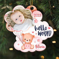 Personalized Newborn Baby Gift Bear Hello World Photo Ornament 27990 thumb 1