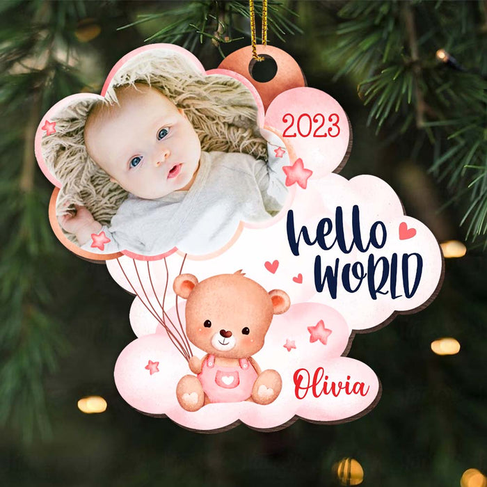 Personalized Newborn Baby Gift Bear Hello World Photo Ornament 27990 1