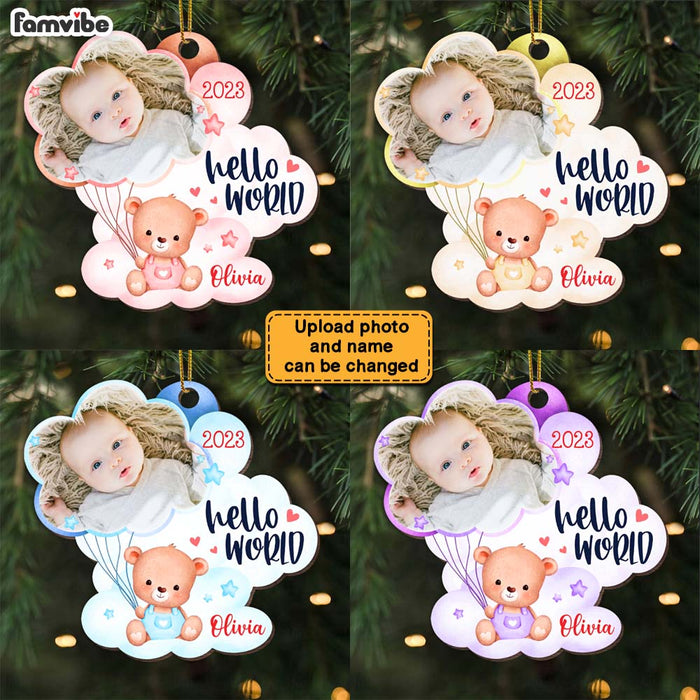 Personalized Newborn Baby Gift Bear Hello World Photo Ornament 27990 1