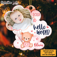 Personalized Newborn Baby Gift Bear Hello World Photo Ornament 27990 thumb 1
