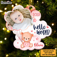 Personalized Newborn Baby Gift Bear Hello World Photo Ornament 27990 thumb 1