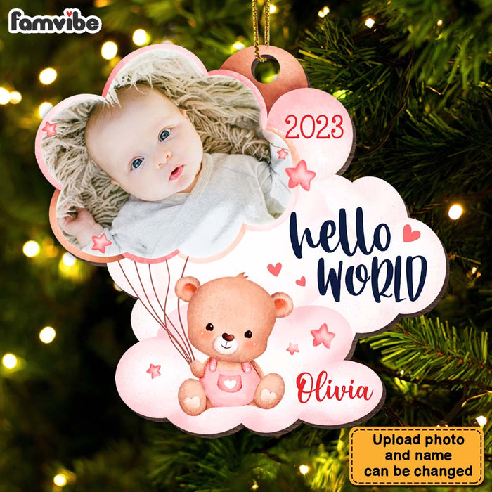 Personalized Newborn Baby Gift Bear Hello World Photo Ornament 27990 1