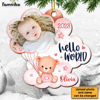 Personalized Newborn Baby Gift Bear Hello World Photo Ornament 27990 thumb 1