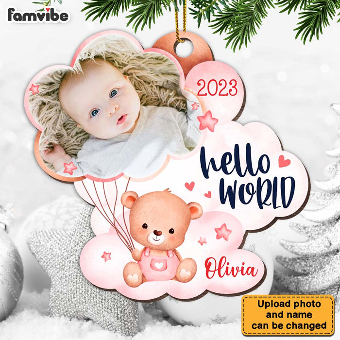 Personalized Newborn Baby Gift Bear Hello World Photo Ornament 27990 1