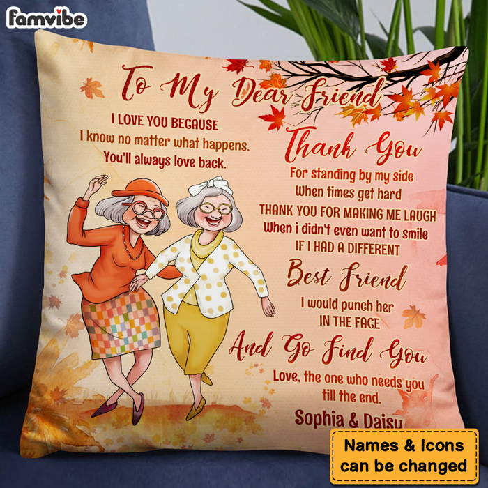 Autumn Warmth for Friends: Personalized 'To My Dear Friend' Pillow - Famvibe