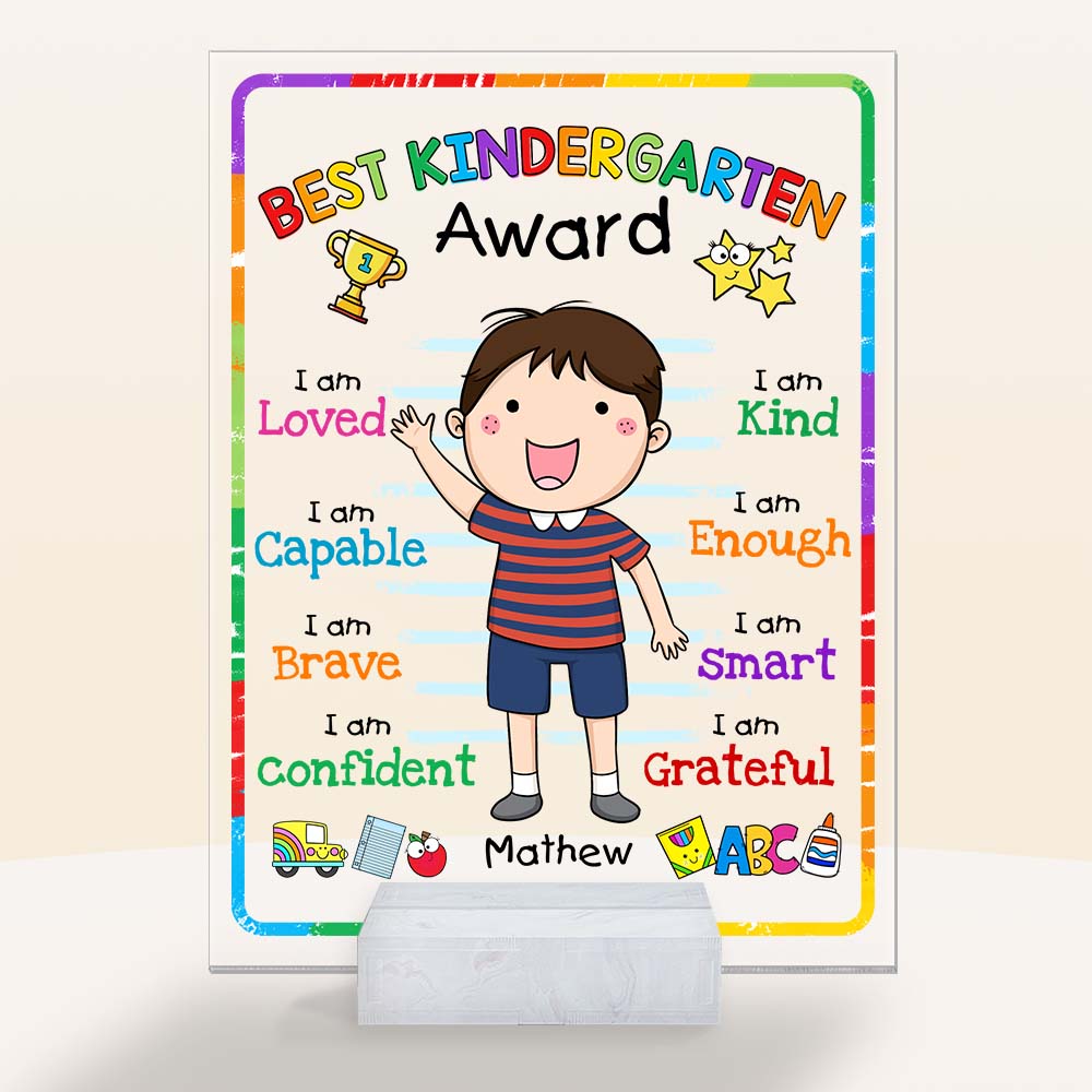 Personalized Gift For Grandson Kindergarten Award Acrylic Plaque 28011 Primary Mockup