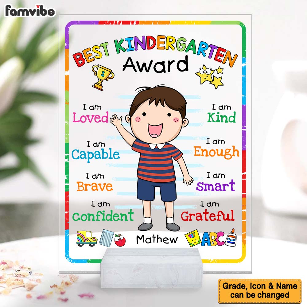 Personalized Gift For Grandson Kindergarten Award Acrylic Plaque 28011 Primary Mockup