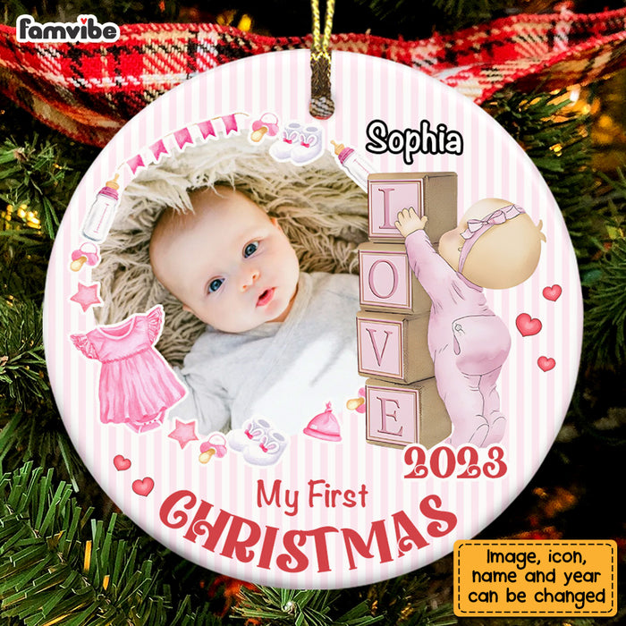 Personalized Newborn Gift Baby First Photo Circle Ornament 28015 1