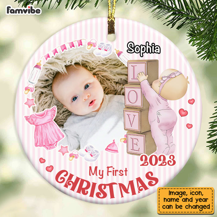 Personalized Newborn Gift Baby First Photo Circle Ornament 28015 1