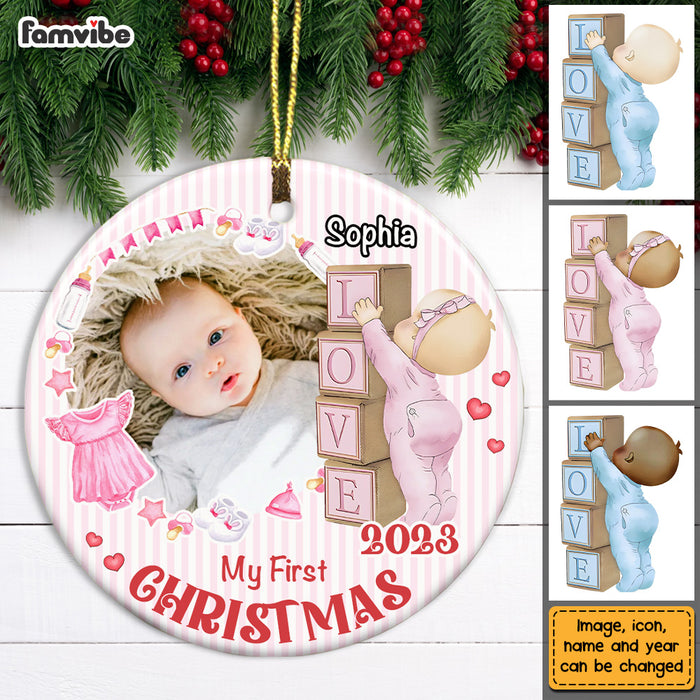 Personalized Newborn Gift Baby First Photo Circle Ornament 28015 1