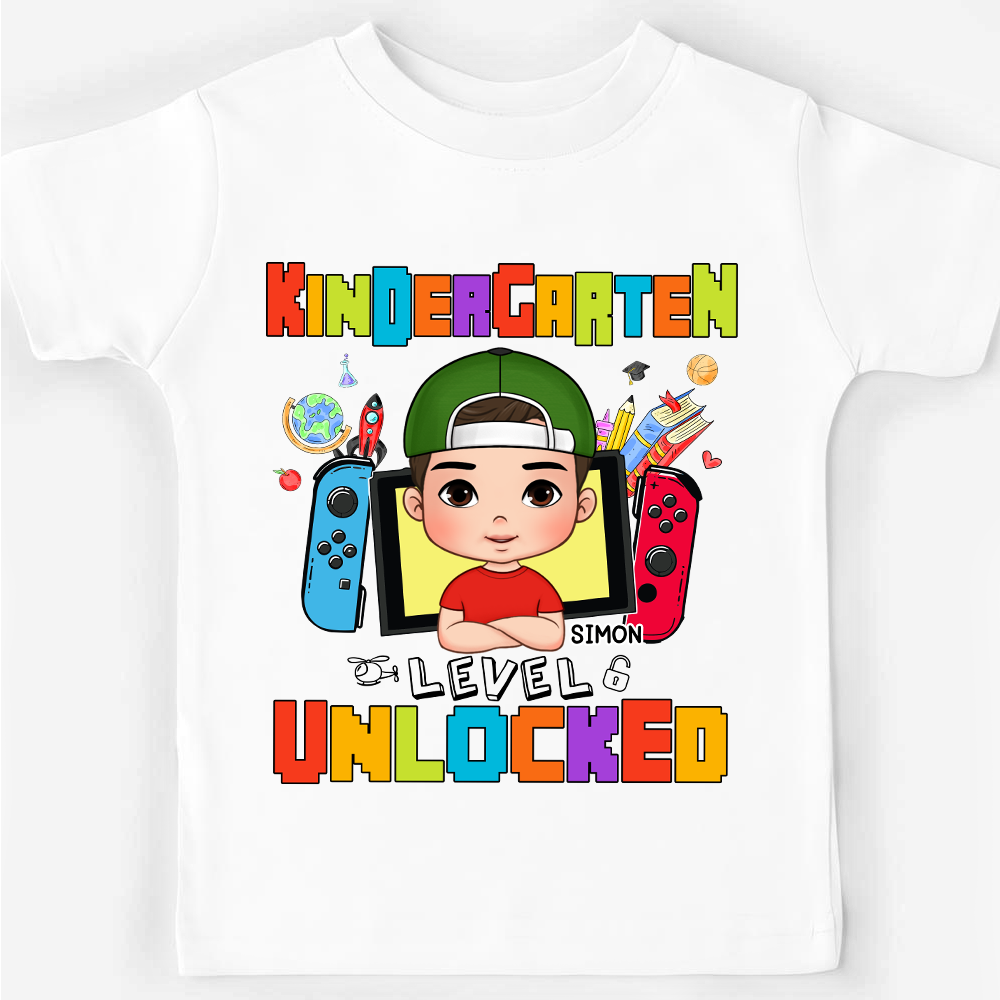 Personalized Back To School Gift For Grandson Level Unlocked Kid T Shirt 28018 Mockup Black