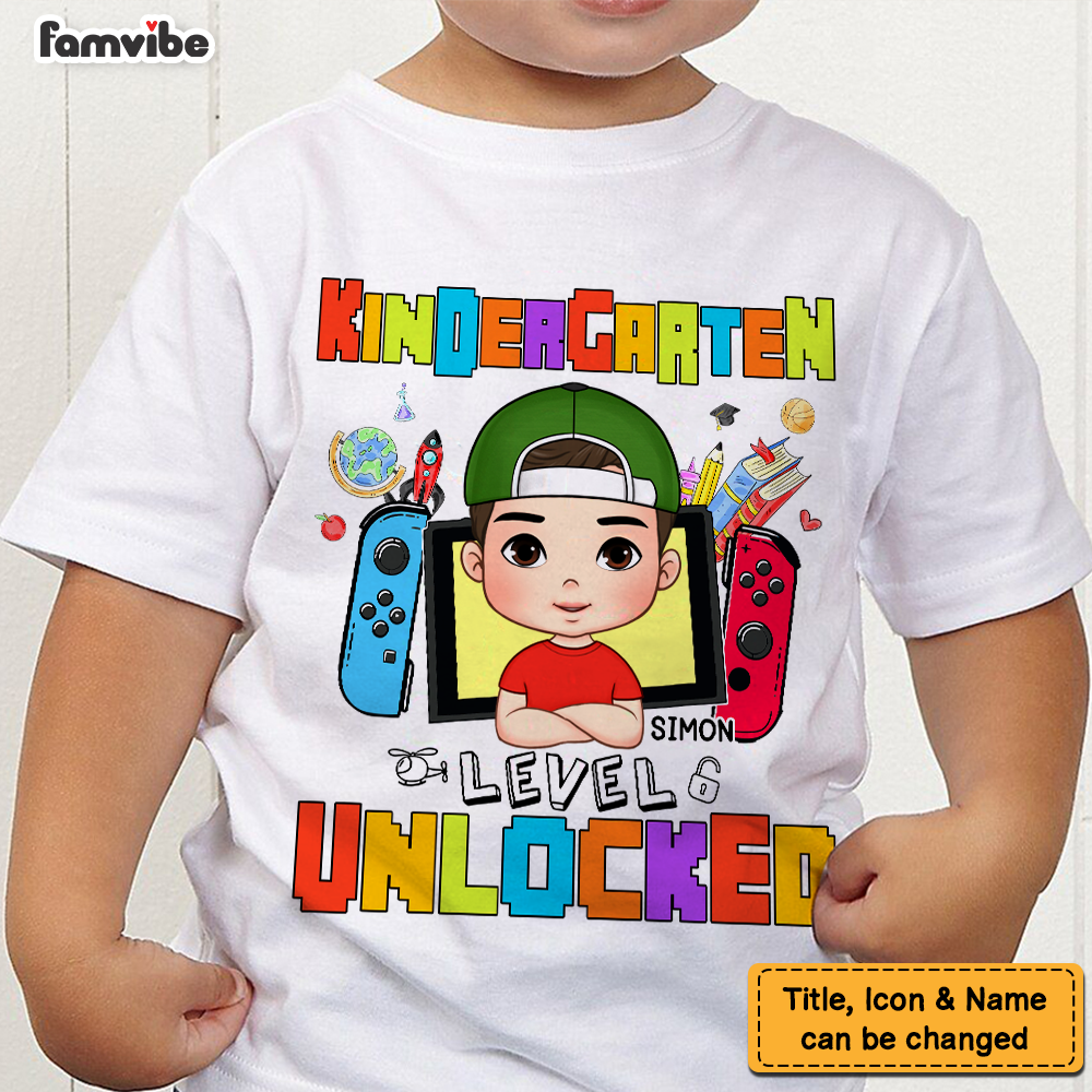 Personalized Back To School Gift For Grandson Level Unlocked Kid T Shirt 28018 Mockup Black