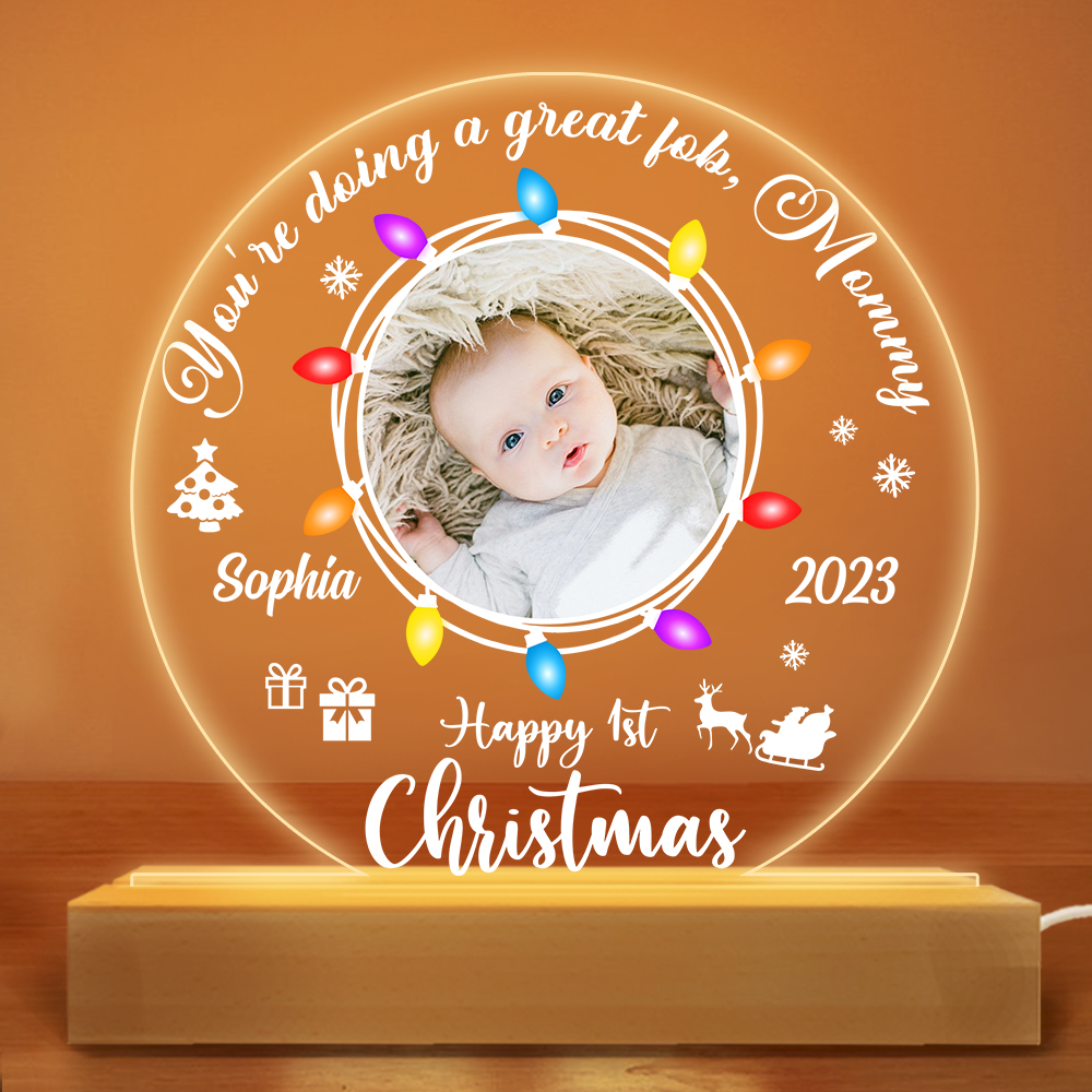 Personalized  Upload Photo Baby's First Christmas Plaque LED Lamp Night Light 28021 Primary Mockup