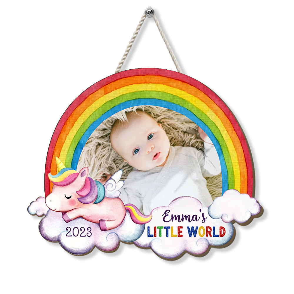 Personalized  Upload Photo Baby's World Unicorn Wood Sign 28022 Primary Mockup