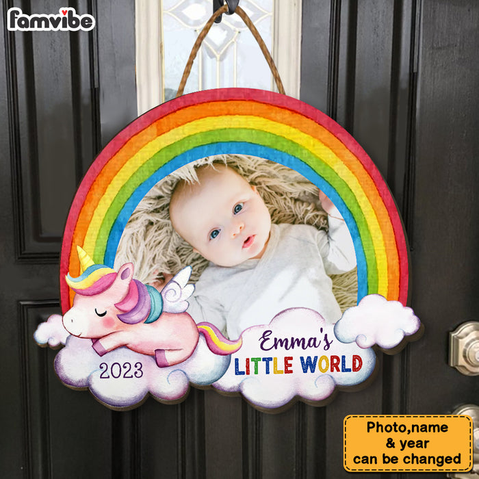 Personalized  Upload Photo Baby's World Unicorn Wood Sign 28022 1