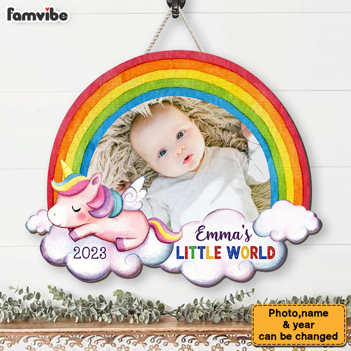 Personalized  Upload Photo Baby's World Unicorn Wood Sign 28022 1