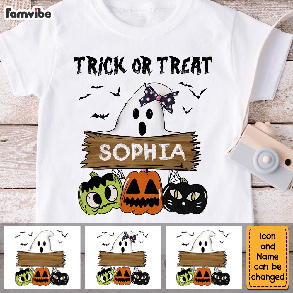 Personalized Grandson Gift Halloween Ghost Sublimation Trick Or Treat Kid T Shirt 28031 Mockup 2