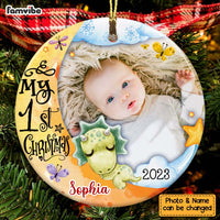 Personalized Gift For Baby First Christmas Dinosaur Nursery Photo Circle Ornament 28033 thumb 1