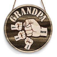Personalized Grandpa And Grandkids Hands Fist Bump Round Wood Sign 28049 thumb 1