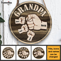 Personalized Grandpa And Grandkids Hands Fist Bump Round Wood Sign 28049 thumb 1