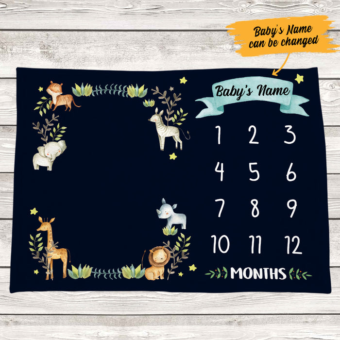 Personalized Animal Baby Milestone Blanket OB231 67O53 1