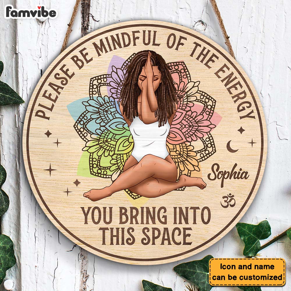 Personalized Gift For Daughter Be Mindful Of The Energy Round Wood Sign 28052 Primary Mockup
