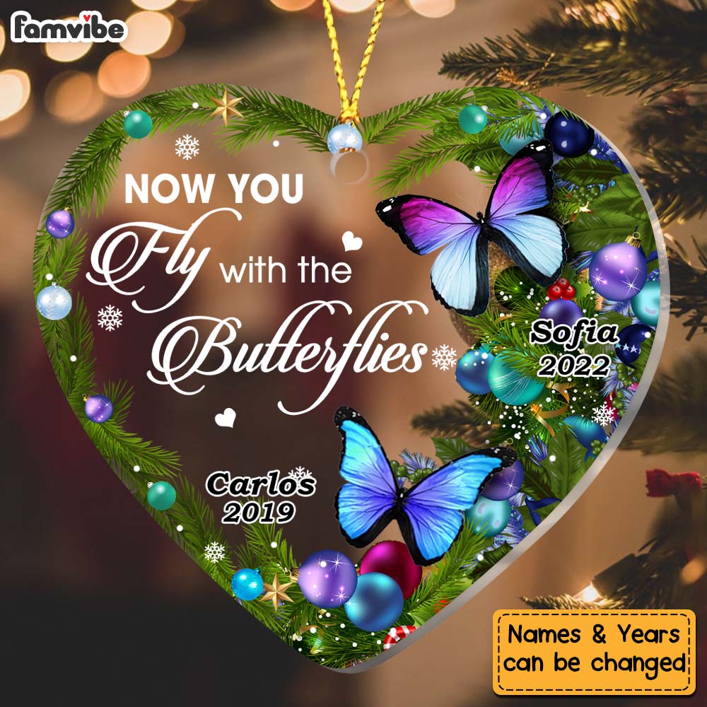 Personalized Loss Of Mom Dad Butterfly Sympathy Heart Ornament 28094 Primary Mockup