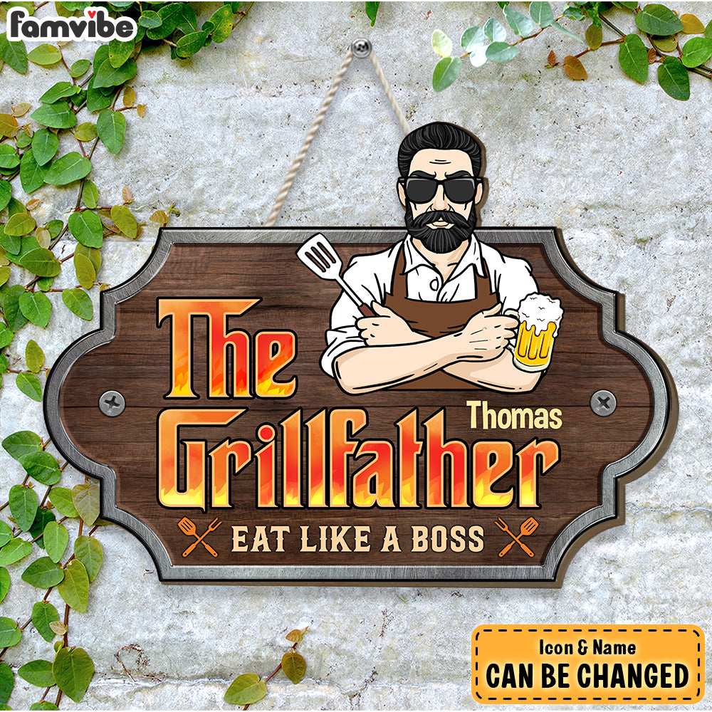 Personalized Gift For Grandpa The Grillfather Wood Sign 28095 Primary Mockup