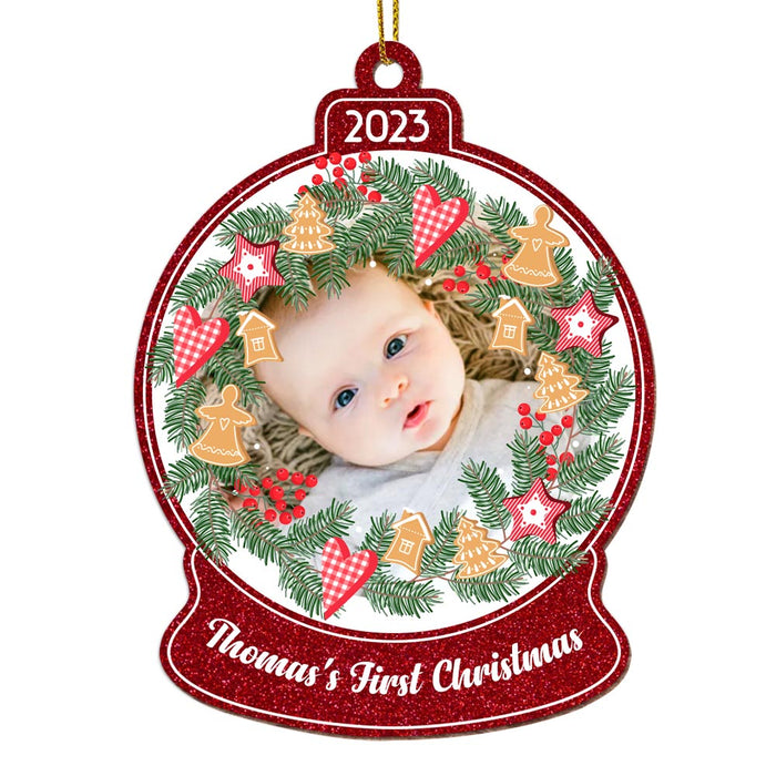 Personalized Gift For Newborn Baby First Christmas Snow Globe Photo Ornament 28143 1