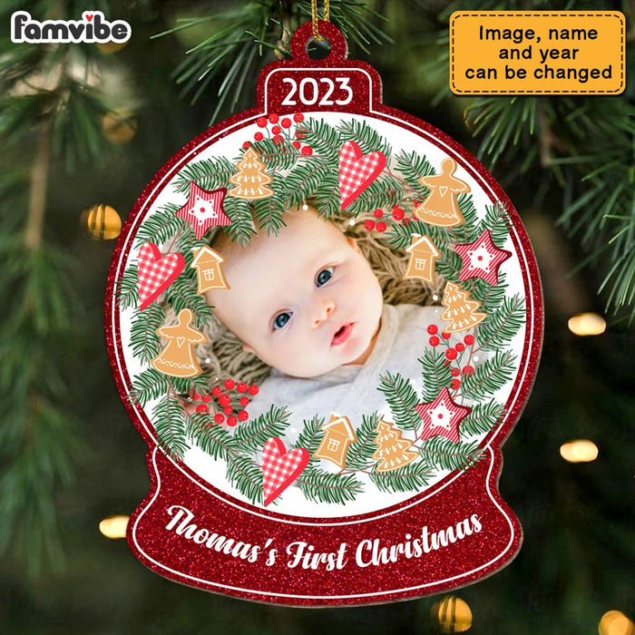 Personalized Gift For Newborn Baby First Christmas Snow Globe Photo Ornament 28143 1