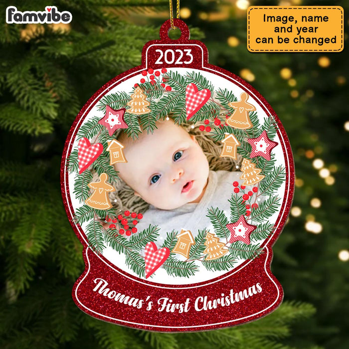 Personalized Gift For Newborn Baby First Christmas Snow Globe Photo Ornament 28143 1