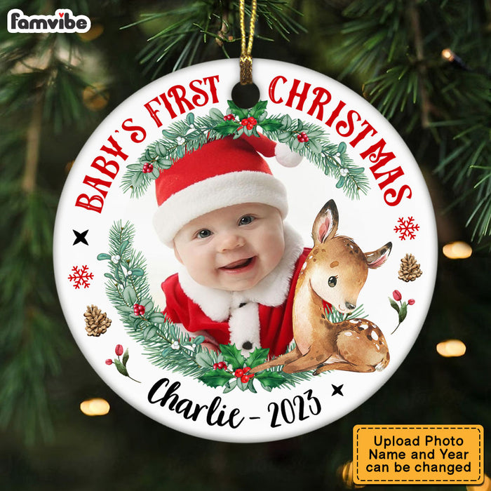 Personalized Photo Deer Baby's First Christmas Circle Ornament 28155 1
