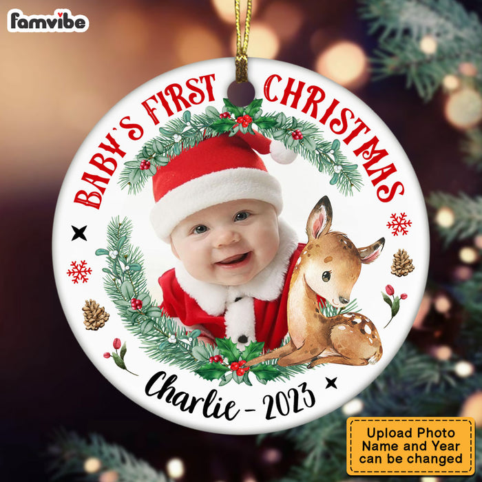 Personalized Photo Deer Baby's First Christmas Circle Ornament 28155 1