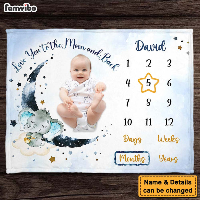 Personalized Elephant Baby Milestone Blanket 28156 Famvibe