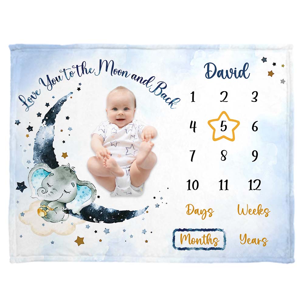 Personalized Elephant Baby Milestone Blanket 28156 Primary Mockup