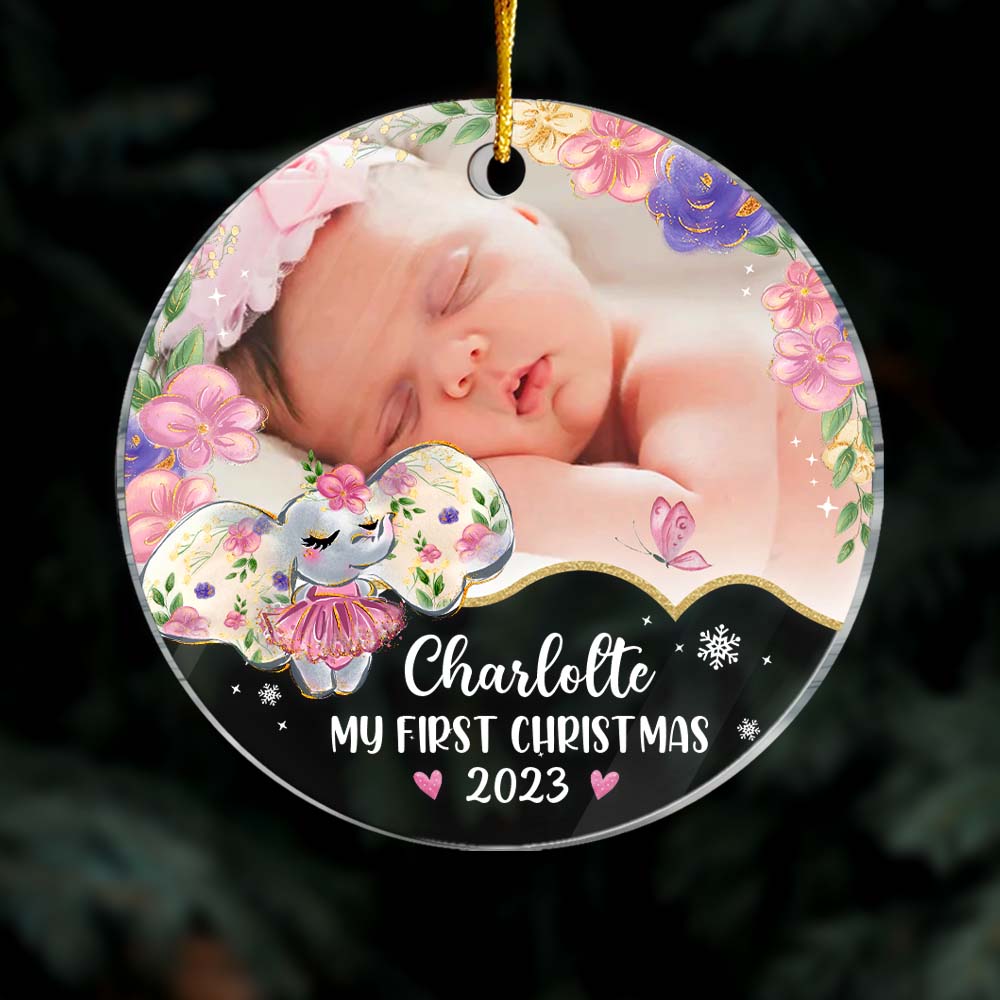 Personalized Baby Gift My First Christmas Elephant Circle Ornament 28178 Primary Mockup